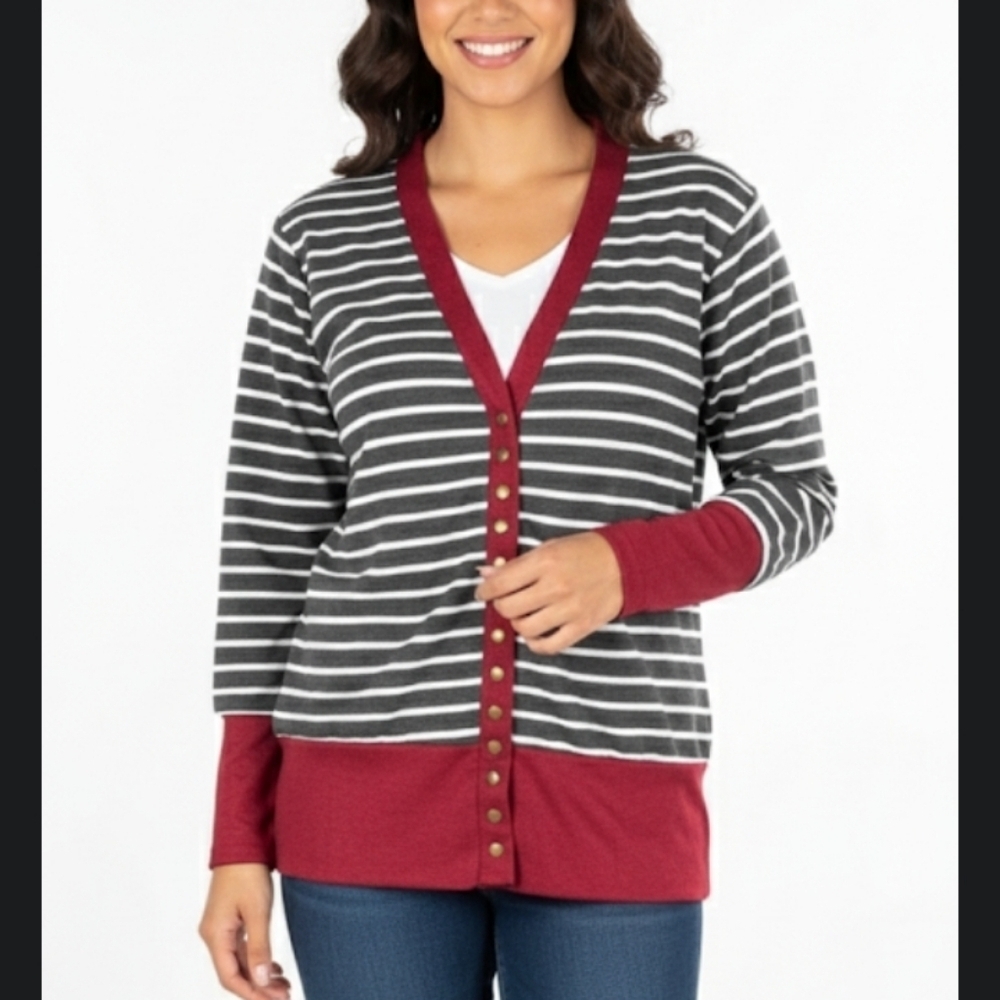 Striped Black, white, and Red Women's cardigan snap new size xL